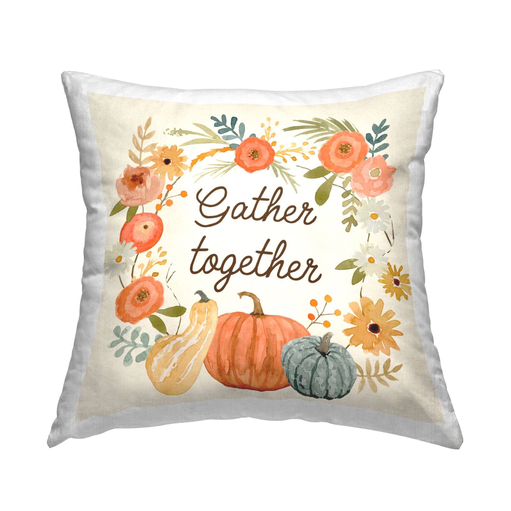 Stupell Industries Gather Together Mixed Autumnal Gourds Flowers Throw Pillow